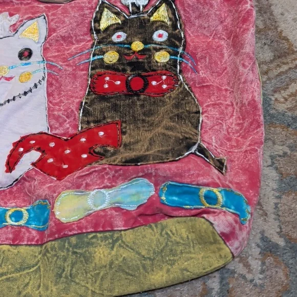 Whimsical Patchwork Cat Vintage Sling Shoulder Crazy Cat Lady Crossbody Bag - Picture 3 of 6